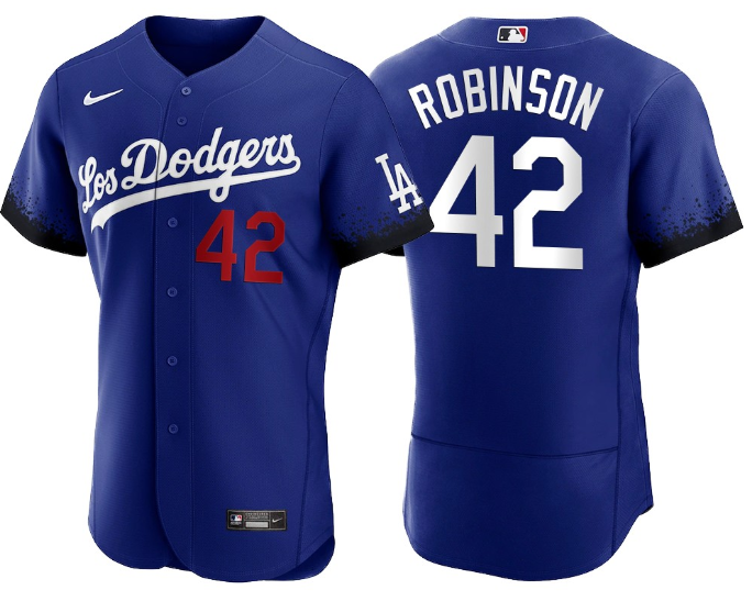 Men's Los Angeles Dodgers #42 Jackie Robinson 2021 Royal City Connect Flex Base Stitched Baseball Jersey Men's Los Angeles Dodgers #42 Jackie Robinson 2021 Royal City Connect Flex Base Stitched Baseball Jersey
